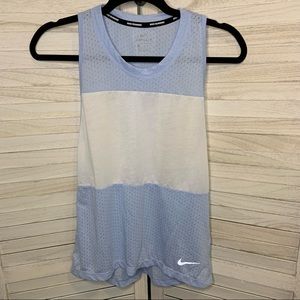 Nike Running Breezy Perforated Sky Blue White Color Block Racerback Tank Top